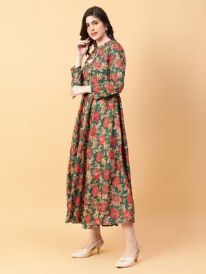 green cotton printed & hand work dress 2