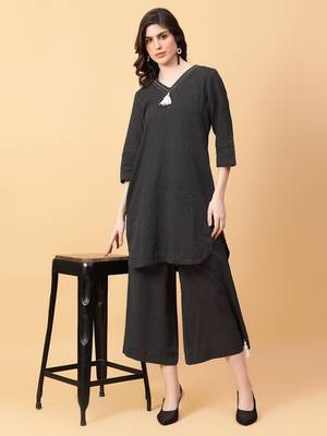 black cotton printed & hand work co-ord set (set of 2) 1