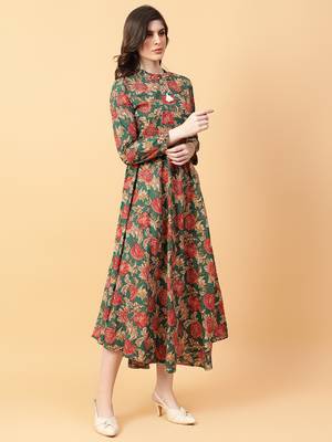 green cotton printed & hand work dress 3
