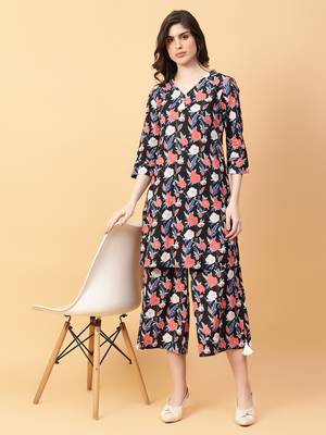 black cotton printed & hand work co-ord set (set of 2) 1