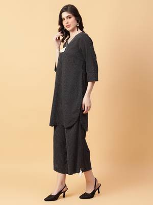 black cotton printed & hand work co-ord set (set of 2) 2