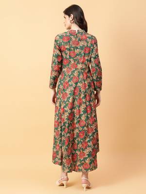 green cotton printed & hand work dress 4