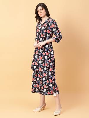 black cotton printed & hand work co-ord set (set of 2) 2