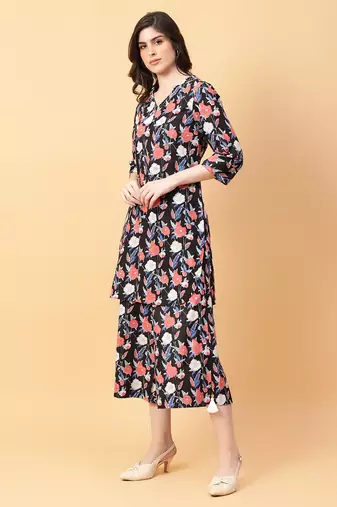 black cotton printed & hand work co-ord set (set of 2)