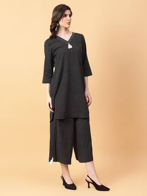black cotton printed & hand work co-ord set (set of 2) 3