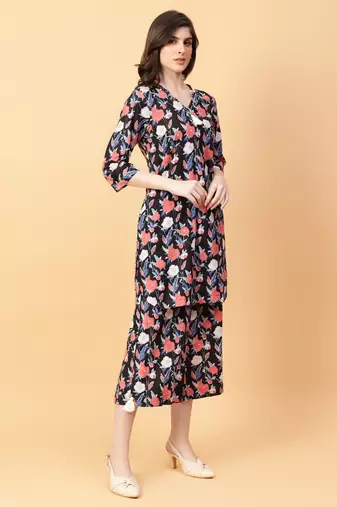 black cotton printed & hand work co-ord set (set of 2)