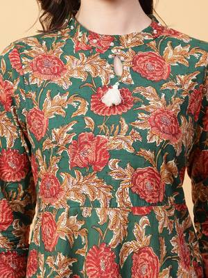 green cotton printed & hand work dress 5