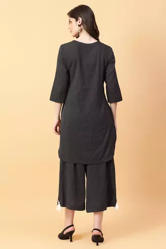 black cotton printed & hand work co-ord set (set of 2)