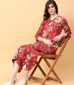 red cotton printed & hand work co-ord set (set of 2)