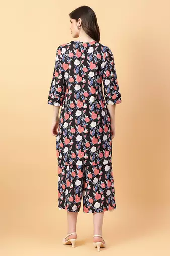black cotton printed & hand work co-ord set (set of 2)
