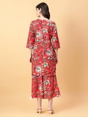 red cotton printed & hand work co-ord set (set of 2) 4