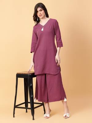 purple cotton khatha & hand work co-ord set (set of 2) 1