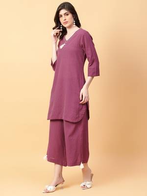 purple cotton khatha & hand work co-ord set (set of 2) 2