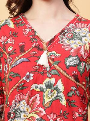 red cotton printed & hand work co-ord set (set of 2) 5