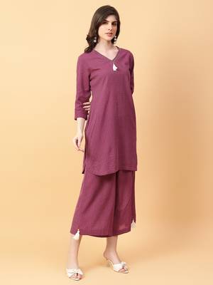 purple cotton khatha & hand work co-ord set (set of 2) 3