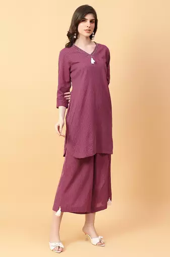purple cotton khatha & hand work co-ord set (set of 2)