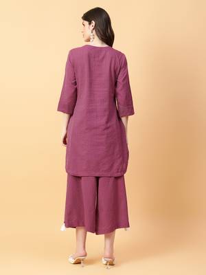 purple cotton khatha & hand work co-ord set (set of 2) 4