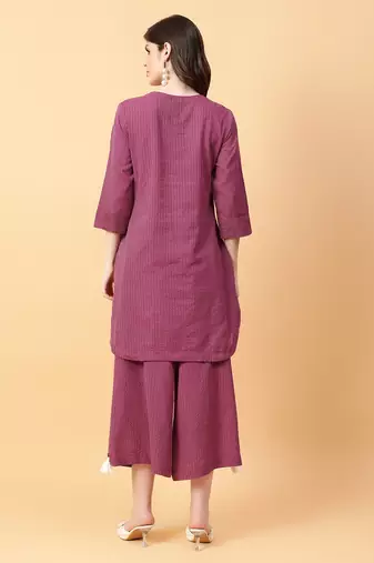 purple cotton khatha & hand work co-ord set (set of 2)