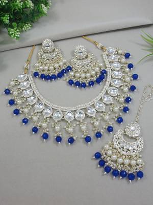 gold plated traditional kundan & pearl necklace jewellery with jhumka earrings set for women 1