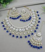 gold plated traditional kundan & pearl necklace jewellery with jhumka earrings set for women