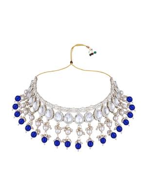 gold plated traditional kundan & pearl necklace jewellery with jhumka earrings set for women 3