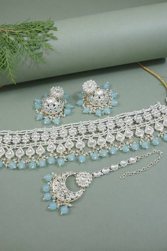 I jewels gold plated traditional kundan & pearl necklace jewellery with jhumka earrings set for women