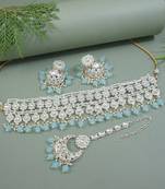 I jewels gold plated traditional kundan & pearl necklace jewellery with jhumka earrings set for women