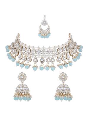 I jewels gold plated traditional kundan & pearl necklace jewellery with jhumka earrings set for women 2