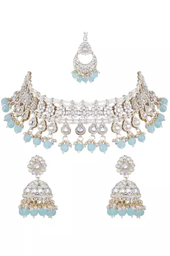 I jewels gold plated traditional kundan & pearl necklace jewellery with jhumka earrings set for women
