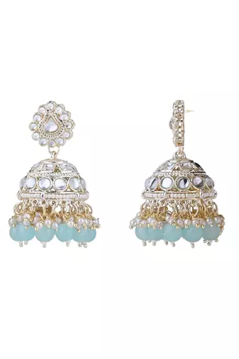 I jewels gold plated traditional kundan & pearl necklace jewellery with jhumka earrings set for women