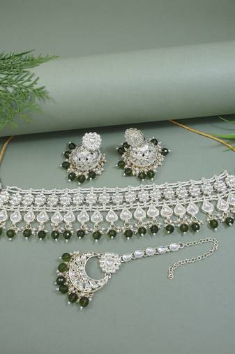 I jewels gold plated traditional kundan & pearl necklace jewellery with jhumka earrings set for women