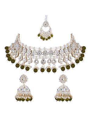 I jewels gold plated traditional kundan & pearl necklace jewellery with jhumka earrings set for women 2
