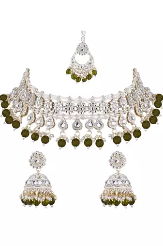 I jewels gold plated traditional kundan & pearl necklace jewellery with jhumka earrings set for women