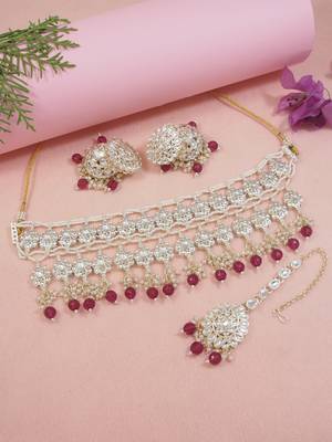 I jewels gold plated traditional kundan & pearl necklace jewellery with jhumka earrings set for women 1