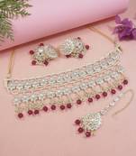 I jewels gold plated traditional kundan & pearl necklace jewellery with jhumka earrings set for women