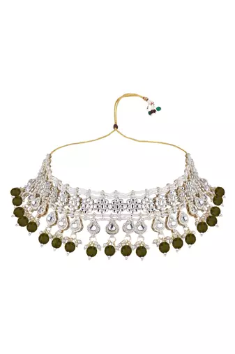 I jewels gold plated traditional kundan & pearl necklace jewellery with jhumka earrings set for women