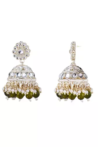 I jewels gold plated traditional kundan & pearl necklace jewellery with jhumka earrings set for women