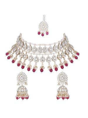 I jewels gold plated traditional kundan & pearl necklace jewellery with jhumka earrings set for women 2