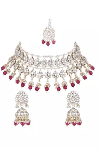 I jewels gold plated traditional kundan & pearl necklace jewellery with jhumka earrings set for women