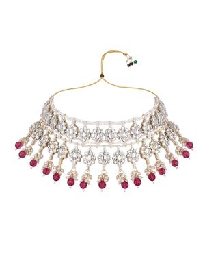 I jewels gold plated traditional kundan & pearl necklace jewellery with jhumka earrings set for women 3