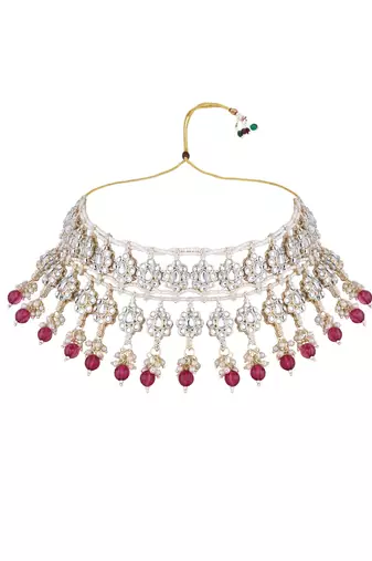 I jewels gold plated traditional kundan & pearl necklace jewellery with jhumka earrings set for women