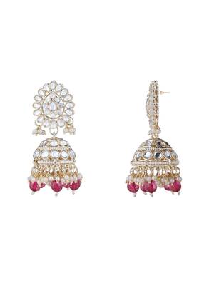 I jewels gold plated traditional kundan & pearl necklace jewellery with jhumka earrings set for women 4