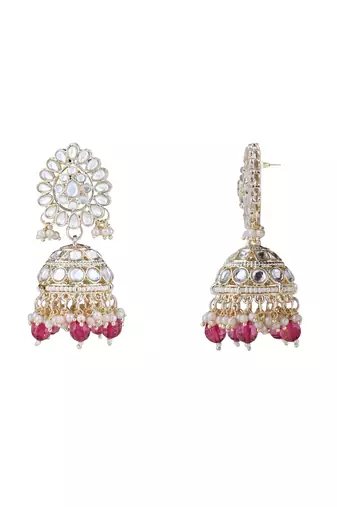I jewels gold plated traditional kundan & pearl necklace jewellery with jhumka earrings set for women