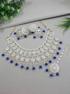 gold plated traditional kundan & pearl necklace jewellery with jhumka earrings set for women 1