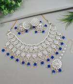 gold plated traditional kundan & pearl necklace jewellery with jhumka earrings set for women