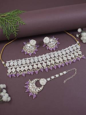 I jewels gold plated traditional kundan & pearl necklace jewellery with jhumka earrings set for women 1