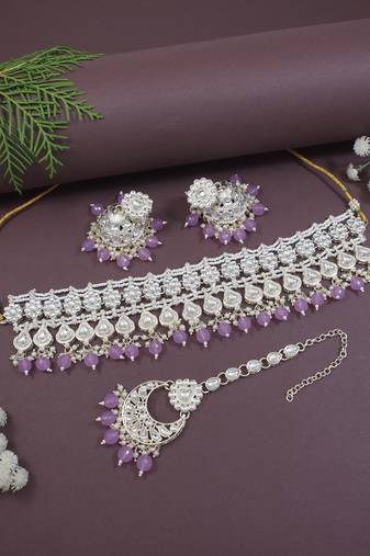 I jewels gold plated traditional kundan & pearl necklace jewellery with jhumka earrings set for women