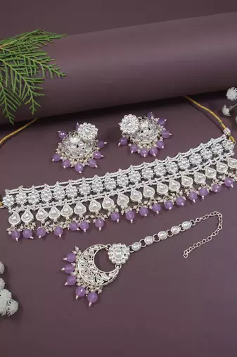I jewels gold plated traditional kundan & pearl necklace jewellery with jhumka earrings set for women