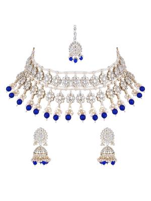 gold plated traditional kundan & pearl necklace jewellery with jhumka earrings set for women 2