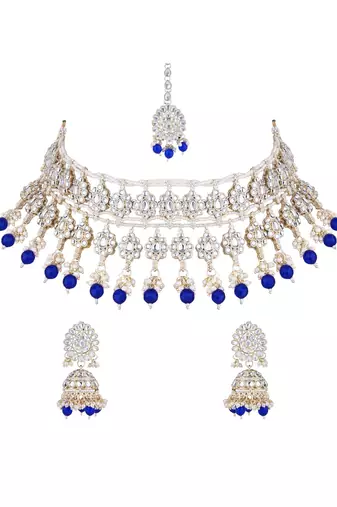 gold plated traditional kundan & pearl necklace jewellery with jhumka earrings set for women